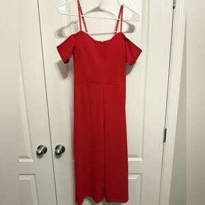 Boohoo Red Off-Shoulder Jumpsuit - S